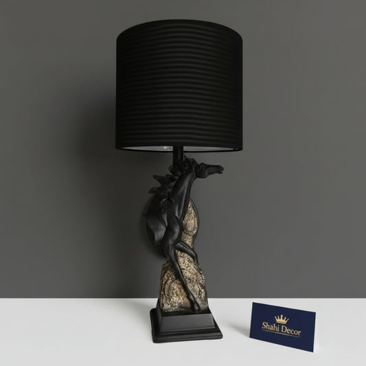 Modern Matte Black Rearing Horse Table Lamp