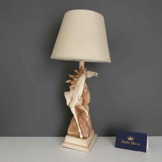 Antique Cream Rearing Horse Table Lamp