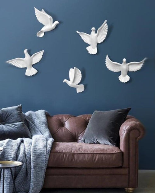 Elegant White Flying Birds Wall Sculpture Pack Of 6